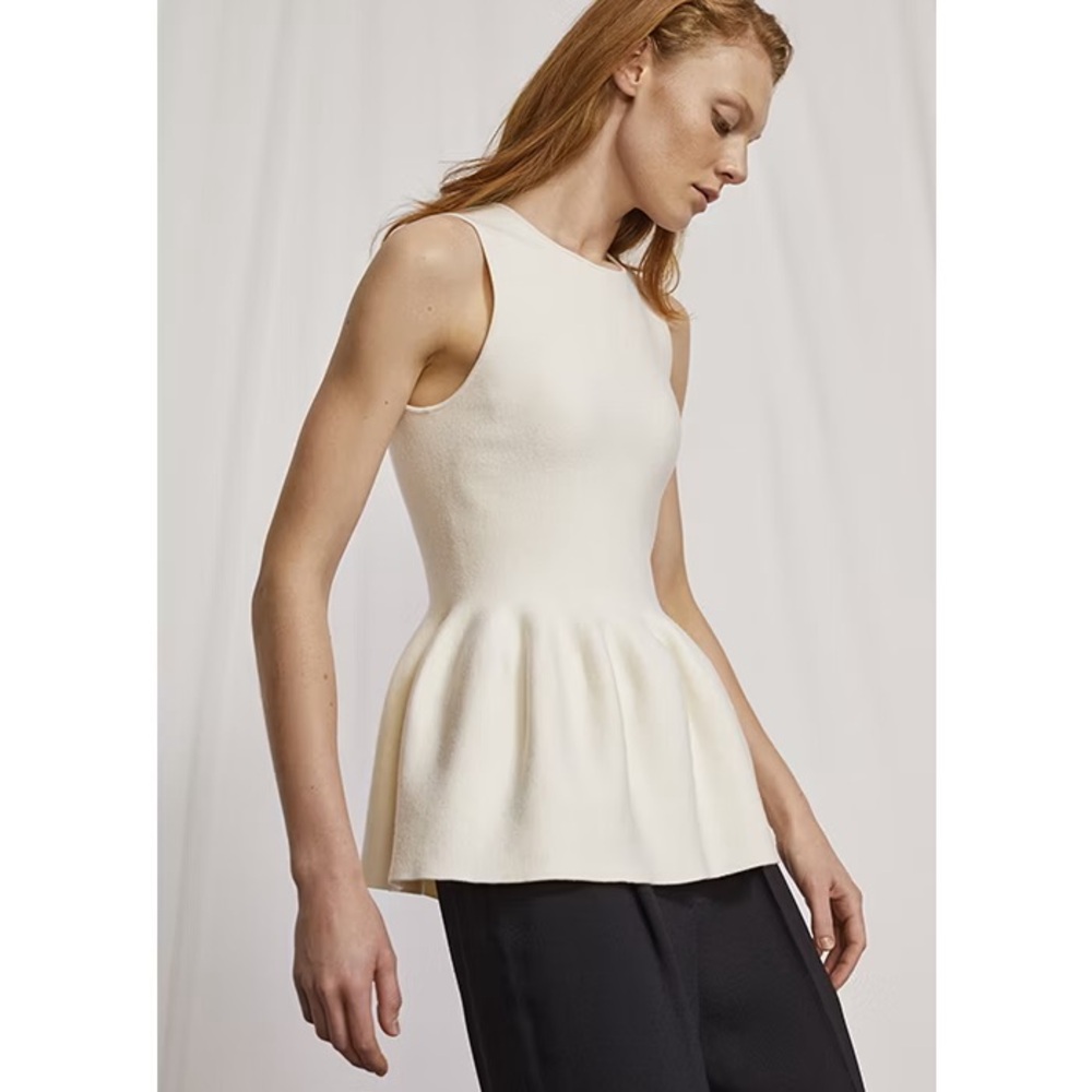 Theory Cream Sleeveless Peplum Tank Top